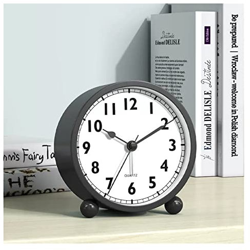 Hhmmei2024-23 Sveglia Silenzioso Sveglia analogica, Piccolo Orologio con Luce Notturna, Funzionamento a Batteria, for Soggiorno, Camera da Letto, scrivania per Camera da Letto Ufficio(Nero,4.33inch)