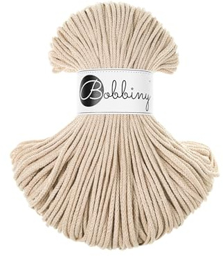 Bobbiny Junior Baumwoll-Flechtschnur - 3mm x 100m - Vielseitige Makramee-Kordel für Stricken, Weben, DIY-Basteln und Heimdekoration - Hochwertige Bunte Bastelschnur - Warm Beige