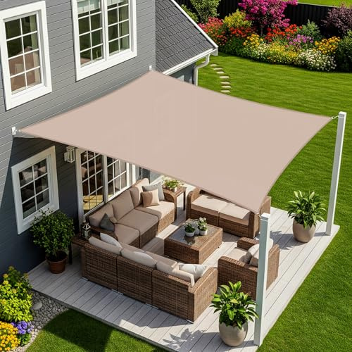 Sunnylaxx 2.5x3.5m Tenda a Vela Ombreggiante Rettangolare Taupe | Impermeabile Facile da Iinstallare,Include Corde Gratuite, PES Materiale,Cucitura Doppia,Nastro Rinforzato