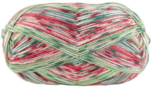 Christmas 6793 - Ovillo de lana de merino (4 capas, 100 g), color rojo claro, naranja, blanco y verde oscuro