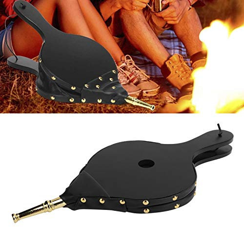 Jwthee Blasebalg für Feuerstelle, Holzofen, Camping, Verbundholz, hitzebeständiges Leder, Handbalg, Kaminbalg für den Innenbereich, mit Aufhängeband, Luftbalg aus Holz (golden Tube)