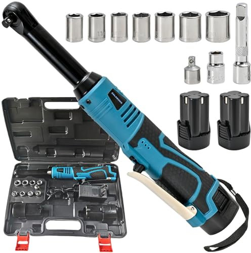 ZALASUNG Elektrische Ratschenschlüssel Set,18V 3/8 Verlängertem Hals Akku Ratsche 55 Nm 450RPM Kabellose Ratsche mit 2 x 2,0 Ah Akku,inkl.10 Stecknüsse