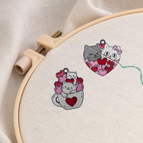 Lot de 2 porte-aiguilles aimantés pour aiguilles en forme de chat - Motif chat d'amour