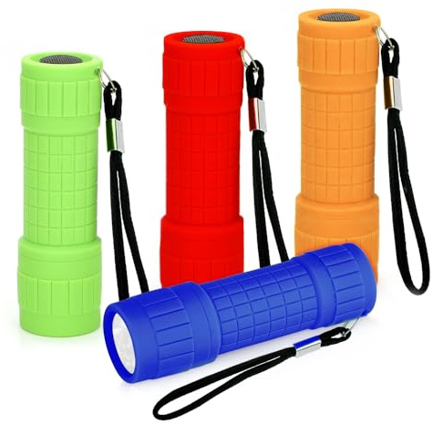 Riisoyu 4 mini torcia a LED, rivestimento in silicone, torcia LED con 9 LED, impermeabile, piccola con cordino per campeggio, attività all'aperto, grigliate urgenti