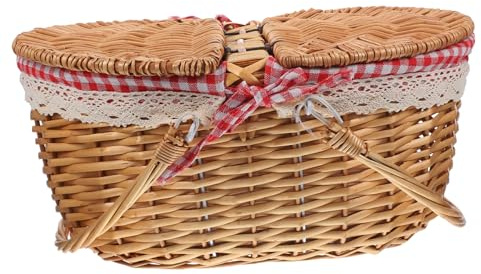 Inoomp Cesta De Picnic De Mimbre Tejida con Asas Dobles Y Tapa Canasta RúStica para Almacenamiento Y Picnic Al Aire Libre 15.74X11.02X7.48In
