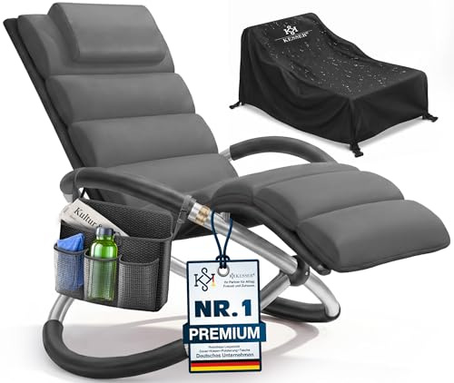 KESSER® Relaxstol inklusive väska + skydd, trädgårdsstol, solstol, trädgårdsstol, hopfällbar stol | svängstol | gungstol | ergonomisk relaxfåtölj | 180 kg belastning, svart