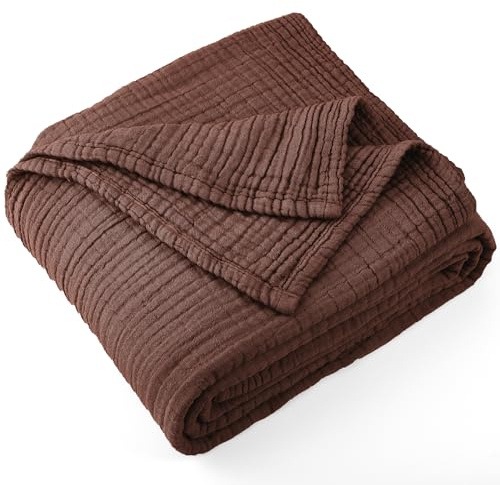 Carriediosa - Coperta in 100% mussola di cotone, 167,6 x 228,6 cm, per letto singolo, taglia XL, coperta estiva a 4 strati, morbida, leggera e traspirante, per tutte le stagioni, marrone scuro