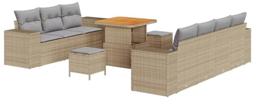 vidaXL Trädgårdsoffset 10 pcs Beige konstrotting, Trädgårdsoffor, modern utemöbler, hållbara UV-motståndiga material, lättskött patiomöbler