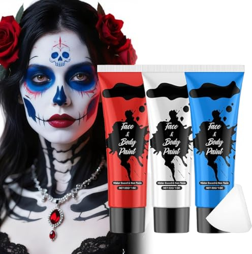 Pittura Per Il Viso, Kit di Trucco per il Viso a Base Liquida per Halloween, Colore Per Viso E Corpo, Accessori Per di lunga durata Cosplay Impermeabili Per Festival, Feste E Halloween
