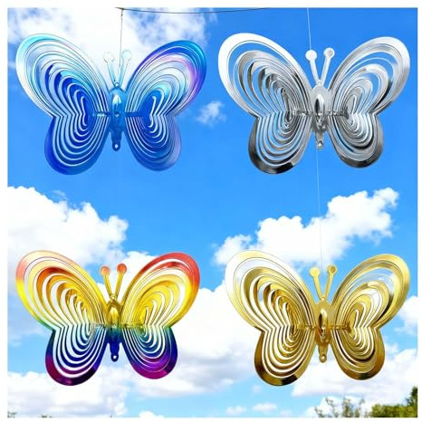 Set Di 4 Repellenti Per Uccelli, Farfalle, Che Cambiano Colore, Decorazione Da Giardino 3d, Con Riflesso Uv, Per Albero, Balcone, Terrazza, Repellente Per Piccioni (21 Cm, sfumatura/blu/argento/oro)