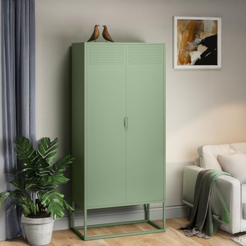 skølm Izar Sideboard 80 cm breit, Mintgrün, 4 Fächer, Doppeltüren, Metall | Metallkommode, Wohnzimmerschrank, Mehrzweckschrank, Highboard Industrial Style, Metallschrank, Flurschrank, Büroschrank