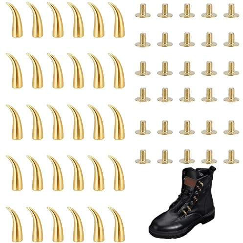 YJFY 30 Stück Ziernieten Nieten Spikes metall killernieten mit Schraube zum Dekorieren von Taschen Schuhen Hüten Hosen Jacken Hundehalsbändern Gürteln und DIY Handwerk Dekoration (Gold)