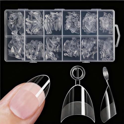UIEXAY 600Pcs Capsule Kit Pose Americaine Ongle, 12 Tailles Faux Ongles Lon, Extrémité Courte Semi-Mate Pour Prothésiste Ongulaire, Débutant De Manucure Et Diy Nail Art À La Maison