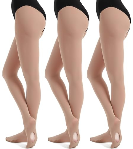 DUCMODA Dam konvertibla dans prestanda strumpbyxor, halvogenomskinliga ultramjuka övergångsbalettstrumpor för kvinnor och flickor, 3 naken, Large-X-Large