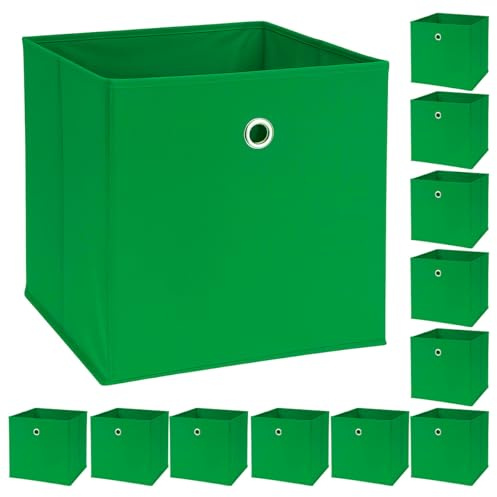 Murago 10er Set Faltbox ca. 30x30x30 cm - Grün - Würfel Aufbewahrungsbox faltbar Aufbewahrungskörbe Dekoration Korb Boxen Wohnzimmer Stoff für Kleidung Büro Klappbox Schlafzimmer Weihnachten