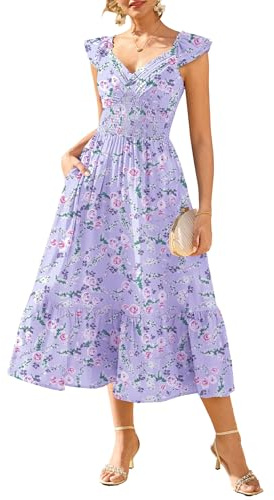 GRACE KARIN Ruffle Sleeves Floral Summer Chiffon Dresses Wedding Guest
