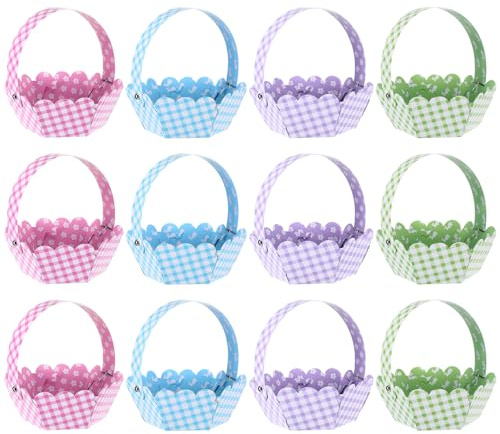 TOGEVAL Cestini Pasquali Fai da Te Coniglio 12 Pezzi Manico Colorato per Decorazione e Caccia alle Uova di Pasqua, Portaoggetti Creativo e Feste Primaverili