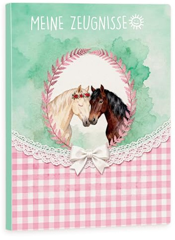 Thboxes Porte-certificats, format A4, avec 40 pochettes transparentes, porte-documents, pour filles, garçons, adultes, certificats, certificats, certificats (motif cheval)