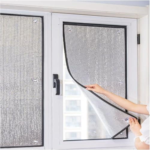 Reflective Aluminum Foil Window Film,99% Light Blocking Thermal Sun Shade Curtain with Suction Cups,Winter Warm & Summer Cool Insulation Film,Reusable Window Cover,for Home (50x120cm/20″x47″)
