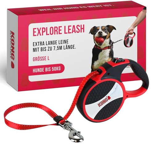Alcott Kong Explore einziehbare Hundeleine, Größe L, Rot, 61 cm lang, KNG EXP LG RD