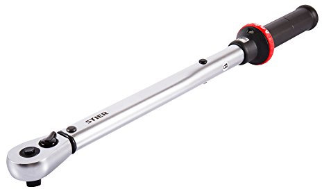 STIER Chiave dinamometrica cricchetto reversibile da 3/8 di pollice, range di coppia 20-100 Nm, alta precisione di rilascio, scala micrometrica per regolazioni precise, attacco quadrato, DIN 3120.