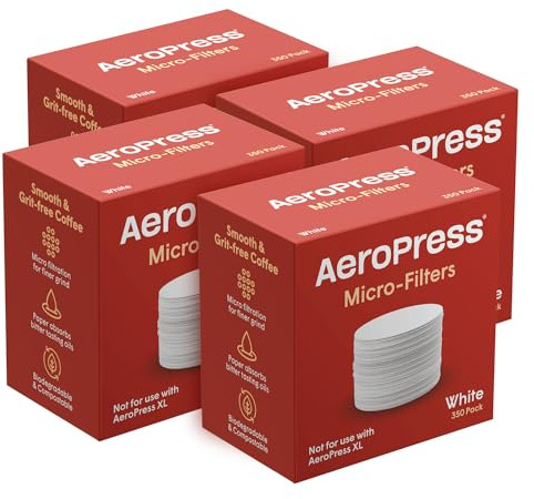 AeroPress Coffee Maker White Paper Micro-Filters, Compostable Coffee Filters Made from White, Chlorine-Free Paper, Fits Standard Size AeroPress Manual Coffee Makers, 4 Pack (1400 Count)