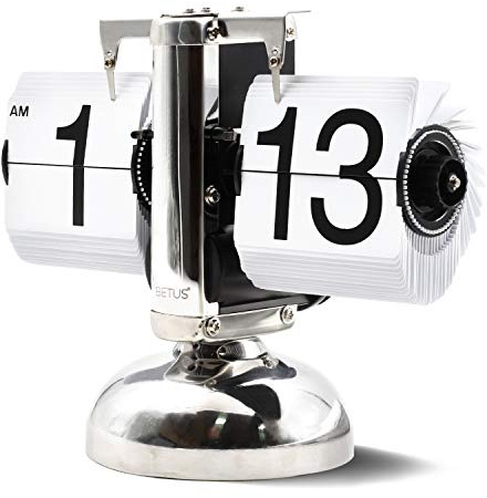 Betus Flip Desk Clock - Mechanical Retro Style -Digital Display Battery Powered - Home & Office Décor 8 x 6.5 x 3 Inches (White)