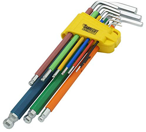 9-teiliger SabreCut SCHEX009S Soft Grip Extra langer Sechskant- Sechskant-Diamant-Inbusschlüsselsatz Hex und Plus mit Farbcodierung â€“ 1,5mm â€“ 10mm