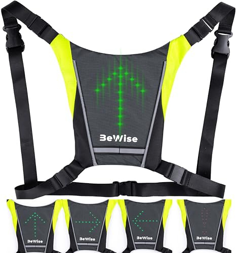 Gilet Velo Clignotant avec Télécommande Sans-Fil - Gilet Réfléchissant LED 2en1 - Kit de Fixation pour sac à dos inclus - Étanche - Bretelles Réglables - Batterie Rechargeable en 4H et 15H d'Autonomie