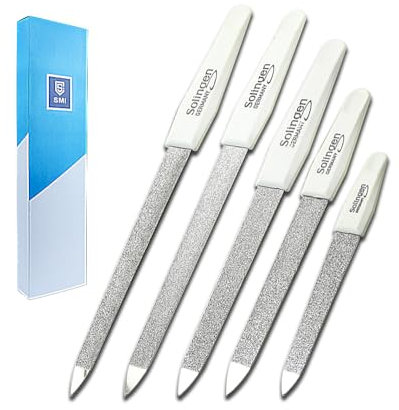 SMI 5 Stück Solingen Saphirnagelfeile Set + Hohlfeile gewölbt/gebogen Saphir Nagelfeilen Doppelseitige Maniküre Pediküre Nagelfeile Fein/Grob - Made in Germany