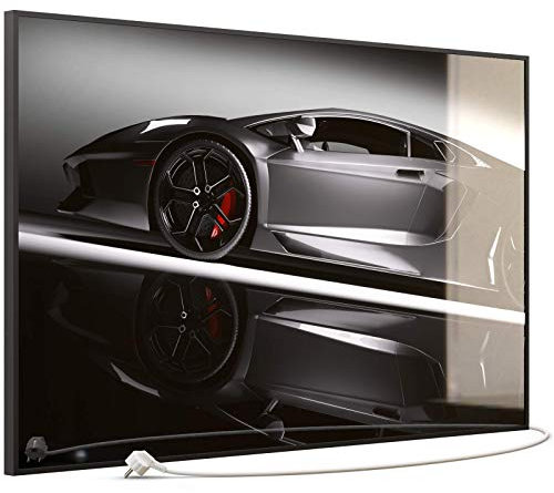 STEINFELD Heizsysteme® Elektro Heizung Glas Bild Infrarotheizung inklusive TS11 WiFi Thermostat | Made in Germany | Motive 045 Sportwagen (900 Watt, schwarz)