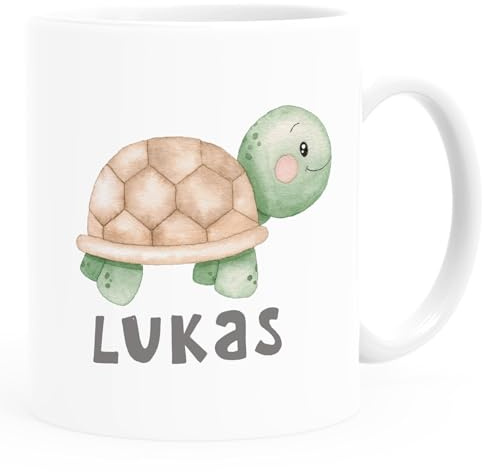 SpecialMe® Kindertasse Kunststoff Schildkröte Tiermotive Watercolor personalisierte Geschenke Namenstasse Jungen Mädchen Weiss Kunstoff-Tasse