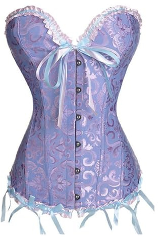 Dreamburn Korsett, bustier, brudunderkläder med snörning, satinkorsett med skenor, gotisk överbystkorsett för kvinnor, body, midjetränare, Rosa-Blå, M