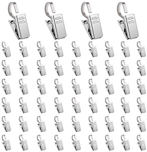 HO2NLE Clip per Tenda con Ganci,Mollette per Tende 60pcs Clip per Tende da Doccia a 360 Gradi Ganci Appendiabitiv in Metallo, Clip per Tende, Pinza per Tende Ganci