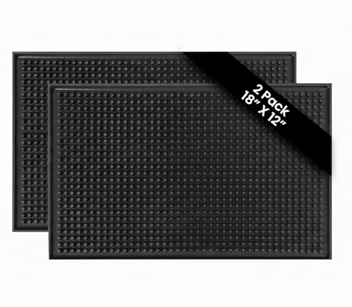WISHMART Rubber Bar Mat Set of 2-18x12, Black - Durable, Non-Slip, Non-Toxic Spill & Drying Mats for Bars, Restaurants, Coffee Shops, Countertops & Tabletops