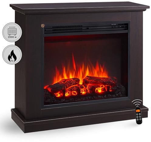 BALDERIA Phanos Elektrokamin - Elektrischer Standkamin mit Heizung 1000/2000 W, realistischer 3D-Flammeneffekt, Fernbedienung programmierbar, Timer, Thermostat - Weiß (Dunkle Eiche)