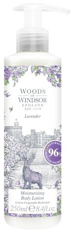Woods of Windsor Body Lotion, Floral Body Moisturiser for Women with Notes of Patchouli and Musk, Fast Absorbing Body Cream to Help Soften and Moisturise Skin, Lavender Scent 250ml