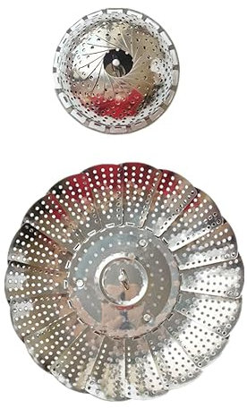 Xigule Edelstahl Dampfgarer Einsatz, faltbar, erweiterbar auf verschiedene Topfgrößen, Dampfgarer mit abnehmbarem Griff für Fisch, Meeresfrüchte, Obst, Gemüse. (13,5-23 cm), Silber
