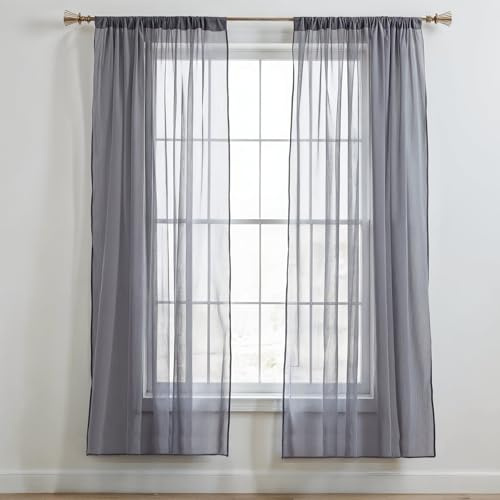 Trimming Shop Grey Voile Curtains 2 Panel Semi-Transparent Sheer Slot Top Curtain Pair 142 x 183cm for Window & Door Lightweight Net Curtain for Bedroom, Kitchen & Living Room
