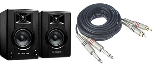 M-Audio BX3 3,5 Studio-Monitore High-Definition Monitor Lautsprecher Boxen für Recording und Multimedia, 120W & Adam Hall Cables K3TPC0300 Audiokabel 2 x Cinch Male auf 2 x 6,3mm Klinke Mono 3m