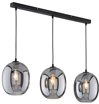 meineWunschleuchte LED Pendelleuchte Industrial 3 flammig mit Rauchglas Glaskugeln - Länge 95cm