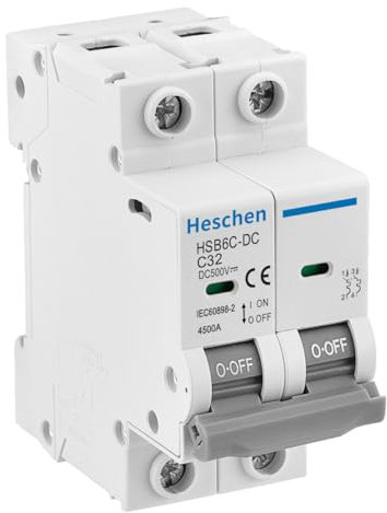 Heschen DC Miniature Circuit Breaker, HSB6C-DC, 2 Poles, DC500V 32A, Photovoltaic Circuit Breaker, for Solar PV System Solar Panels Grid System, 35mm DIN Rail Mounting