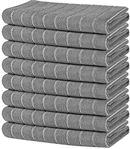 AIDEA Microfiber Kitchen Towels-8Pack, Microfiber Dish Towels, Soft Absorbent Dish Towels, Multi-Purpose Kitchen Dish Cloth for Home, Travel-Grey 15”x25”