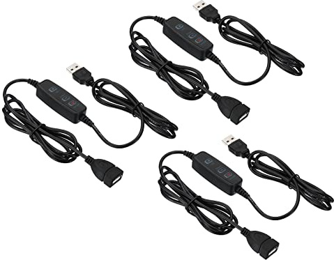 PATIKIL LED Strip Dimmer Switch, 3 Pack DC5V USB Female to Male Extension Cords 10-Speed Dimming Light Dimmer Controller with 3 Button for LED Strips Lights, Black