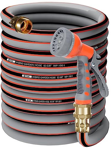 Yvnicll Gartenschlauch, 22,9 m, 1,6 cm, robust, Hybrid-Wasserschlauch, langlebig, flexibler Schlauch, kein Knicken, Schlauch für Außenbereich, Hof, Rasen, mit Sprühdüse und 3/4 Zoll Messingbeschlägen