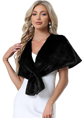 Allegra K Faux Fur Shawl for Women's Evening Party Cover Up Winter Bridal Wedding Wraps Black M
