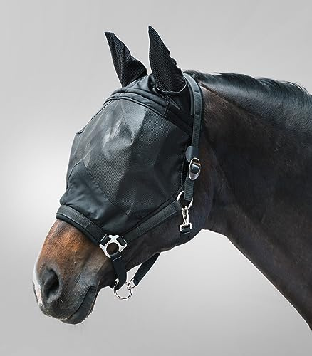 Waldhausen Fliegenmaske Premium mit Halfter, mit Ohrenschutz, schwarz, Pony