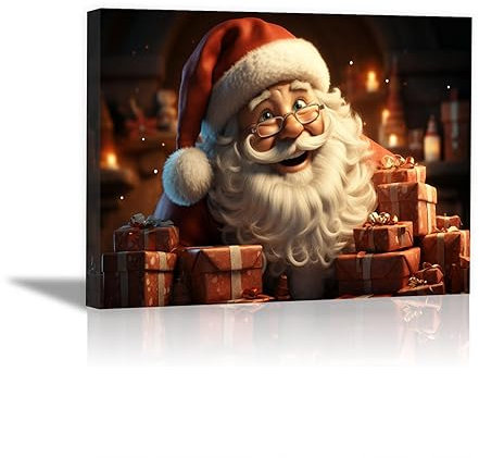 SHYAMIC Bilder Weihnachten Leinwandbild Kunstdruck, Weihnachtsmann Wandbild X-Mas Fenster Fotodruck Kunstdruck Leuchtbild, Weihnachten Winteridylle Effekt - 75x115cm Gerahmt