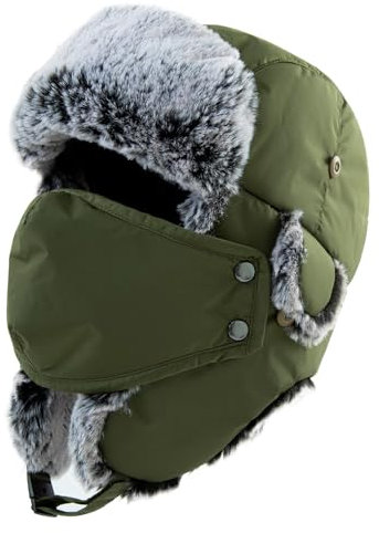 TOP-EX TOPEX XL/XXL Wasserdicht Fliegermütze Herren Wintermütze Warme Trappermütze mit Ohrenklappen Fellmütze Russenmütze TE69265_Army Grün XL/XXL