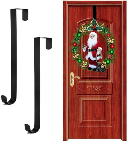 SYEYCW 2 Pièces Crochet Couronne de Noel Porte, 31cm Crochets à Couronnes, Crochet de Porte De Noël pour Porte d'Entrée, pour Décoration de Noël, Halloween, Décorations de Noël en Plein Air (Noir)